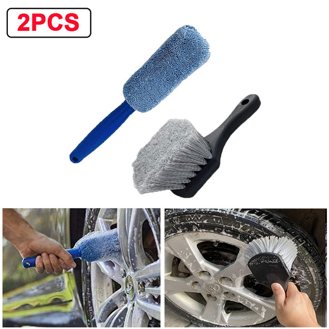 2PCS Car Tire Cleaning Brush Soft Bristle And Microfiber Wheel Rim Washing  Brush Auto Detailing Scrubber Brush Car Accessories - AliExpress
